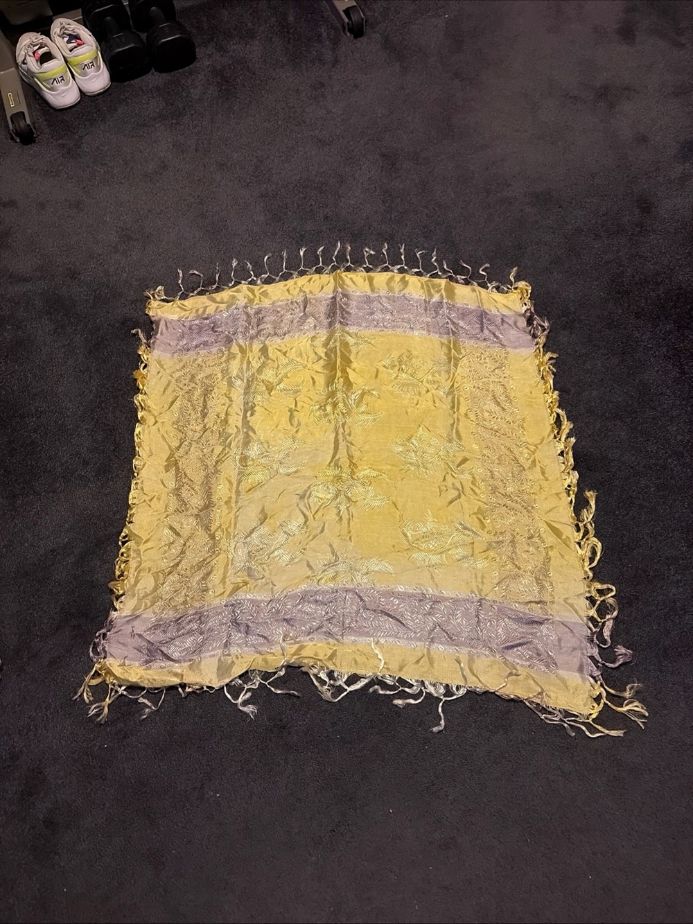 Vintage Floral Satin Scarf Long Fringe 33”